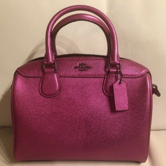 Coach Mini Bennett Metallic Pink Satchel Crossbody Bag Purse - Picture 1 of 16